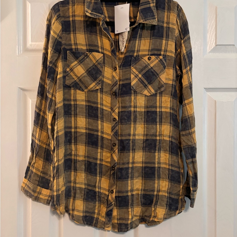 Mystree Yellow and Blue Plaid Button Down Shirt grunge western vintage plaid